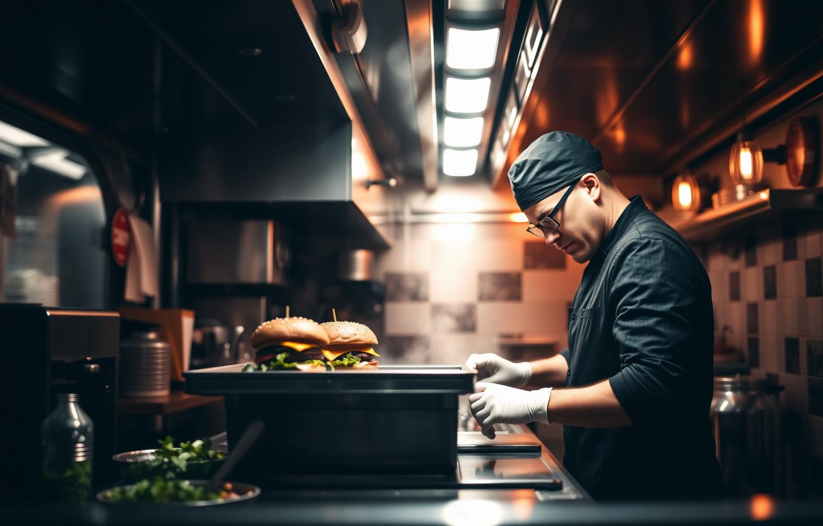 Chef working in a modern food truck kitchen